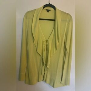 Lafayette 148 NY Womens Ruffle Tie Front Yellow Cardigan Cotton Viscose Size Sm‎